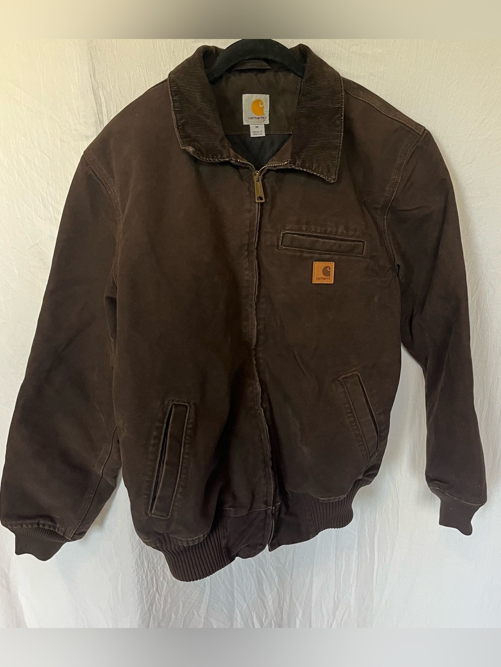 Carhartt Bankston Detroit Jacket Dark Brown canvas bomber quilted 101228 y2k med